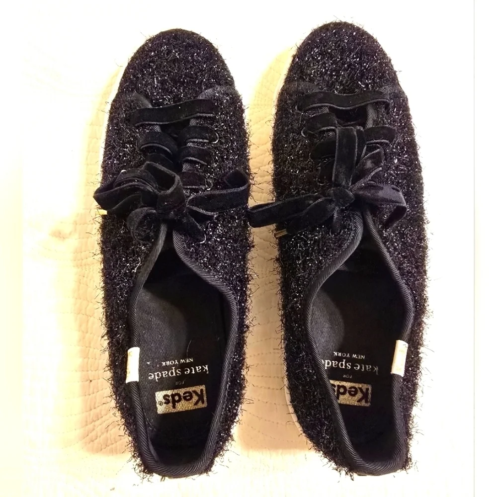 EUC Keds X Kate Spade Limited Edition Ladies Black Kickstart Tinsel Sneakers